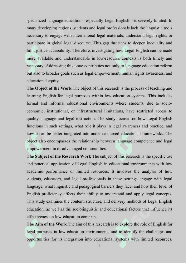 The role of English for legal purposes in Low Education 4
