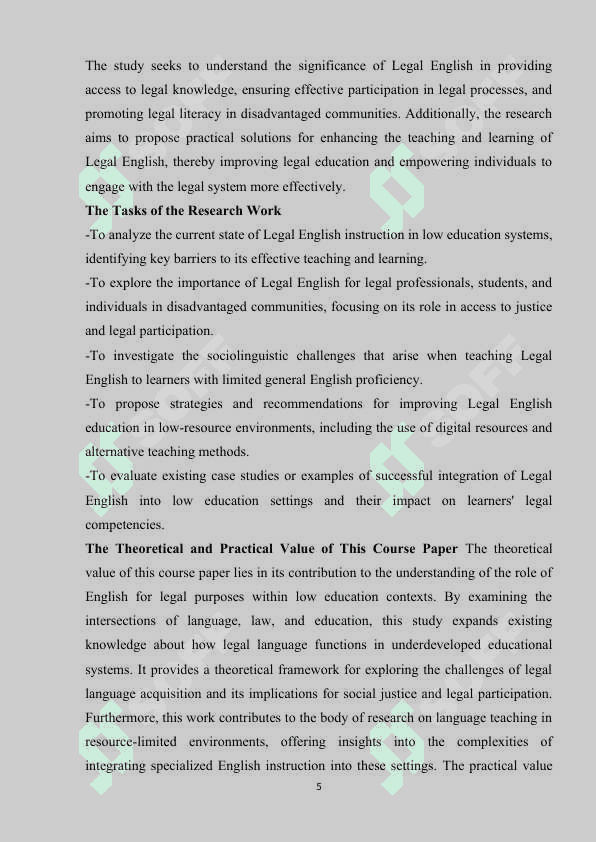 The role of English for legal purposes in Low Education 5