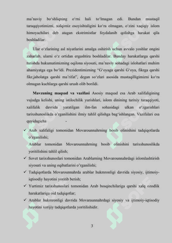 Arab istelosi tarixshunosligi kurs ishi 3