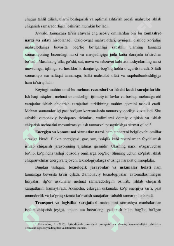 Oziq ovqat mahsulotlari tannarxiga taʼsir qiluvchi omillar 6