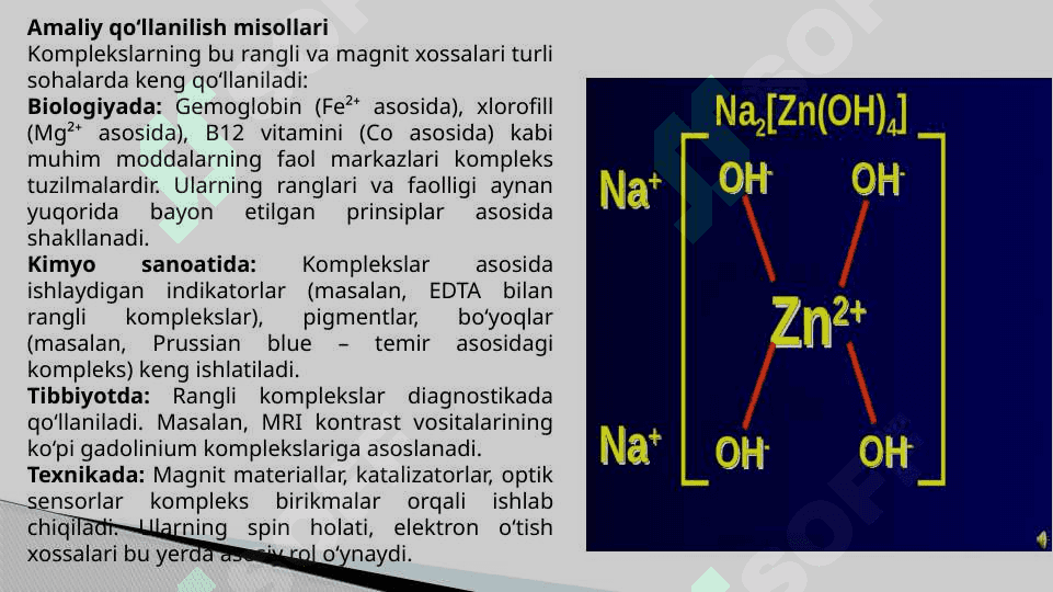 Kompleks birikmalarning rangi. Past spinli va yuqori spinli komplekslar.Misollar asosida tushuntiring. t.pptx 7