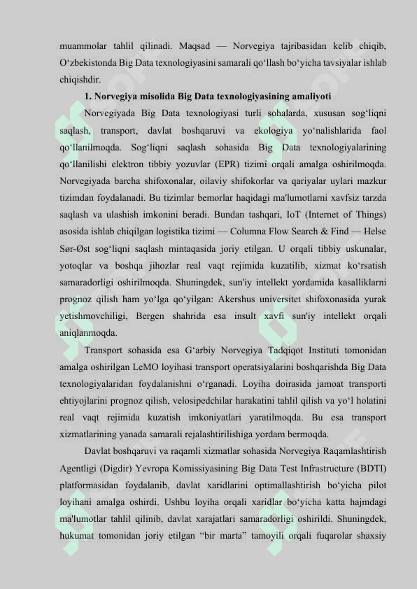 Big data Norvegiya misolida 2