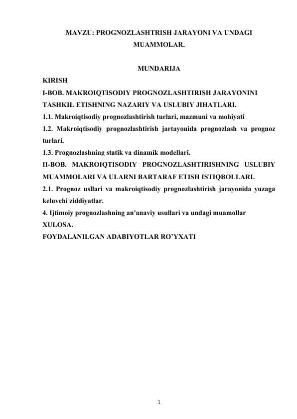 PROGNOZLASHTRISH JARAYONI VA UNDAGI MUAMMOLAR.docx