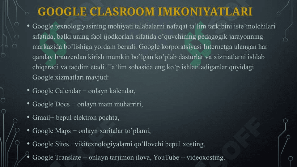 Google Clasroomda online kurs yaratish va talabalarni ulash. 3