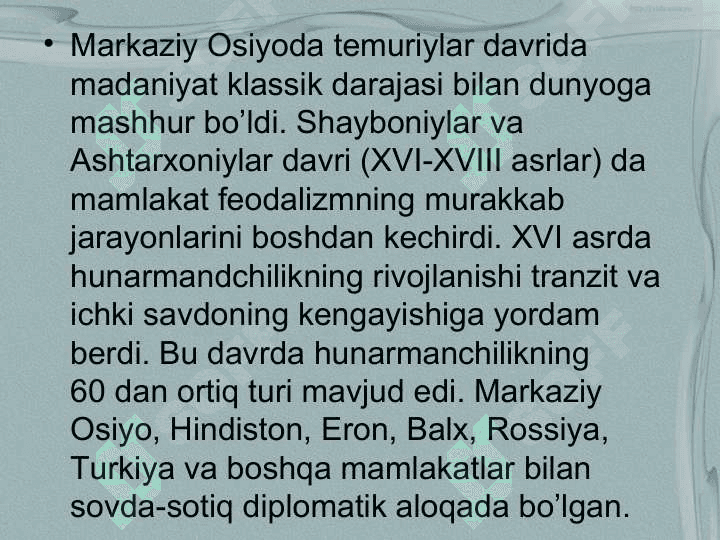 XVIII-XIX-asrlarda O`zbek xonliklari davri madaniyati va san`ati 3