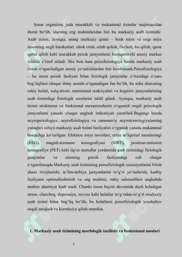 Markaziy asab tizimining psixofiziologik xususiyatlari mustaqil ish 3