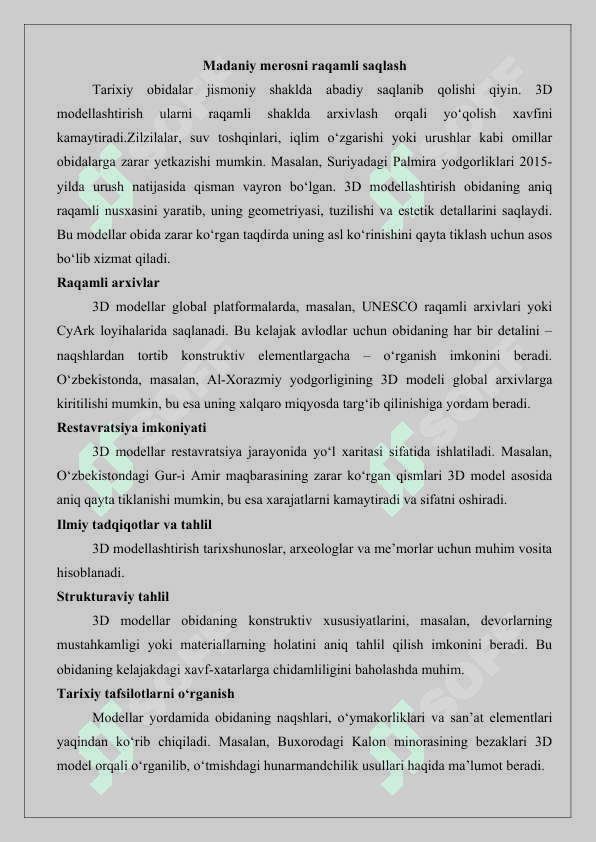 Tarixiy obidalarni 3D modellashtirishning ahamiyatiga oid ma’lumotnoma tayyorlash 25 2