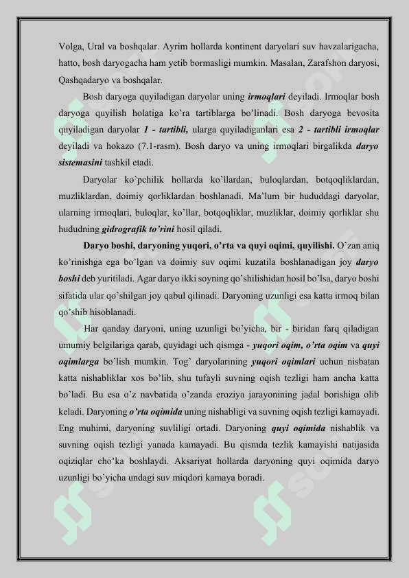 Daryolar haqidagi umumgeografik ma`lumotlar 2
