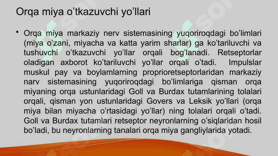 Orqa miyaning reflektor va o’tkazuvchi yo’l faoliyati, tekshirish usullari. Uzunchoq miya va o’rta miya 6