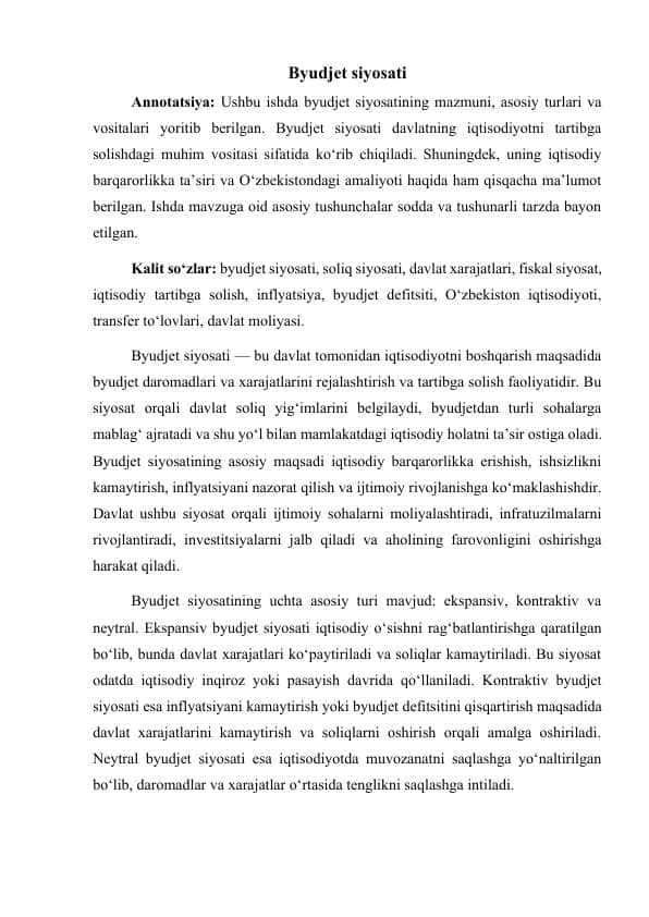 Byudjet siyosati 1