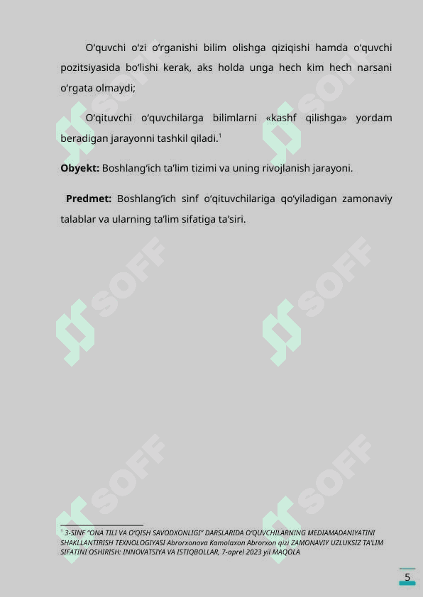 Boshlangʻich sinf oʻqituvchilariga qoʻyiladigan zamonaviy talablar 5