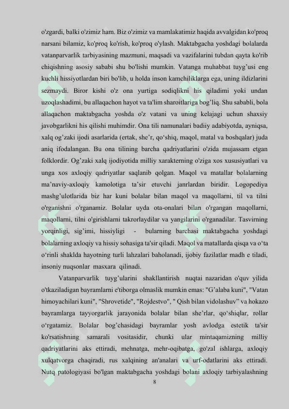 BOLALARNI VATANPARVARLIK RUHIDA TARBIYALASHDA MAKTABGACHA TA’LIM TASHKILOTLARINING O‘RNI..docx 7