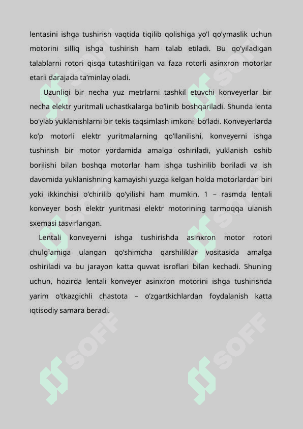 Vaqt va tezlik bo`yicha o`zgaruvchan yuklamali uzviy rejimda ishlaydigan texnik majmualarning avtomatlashtirilgan elektr yuritmalari 2