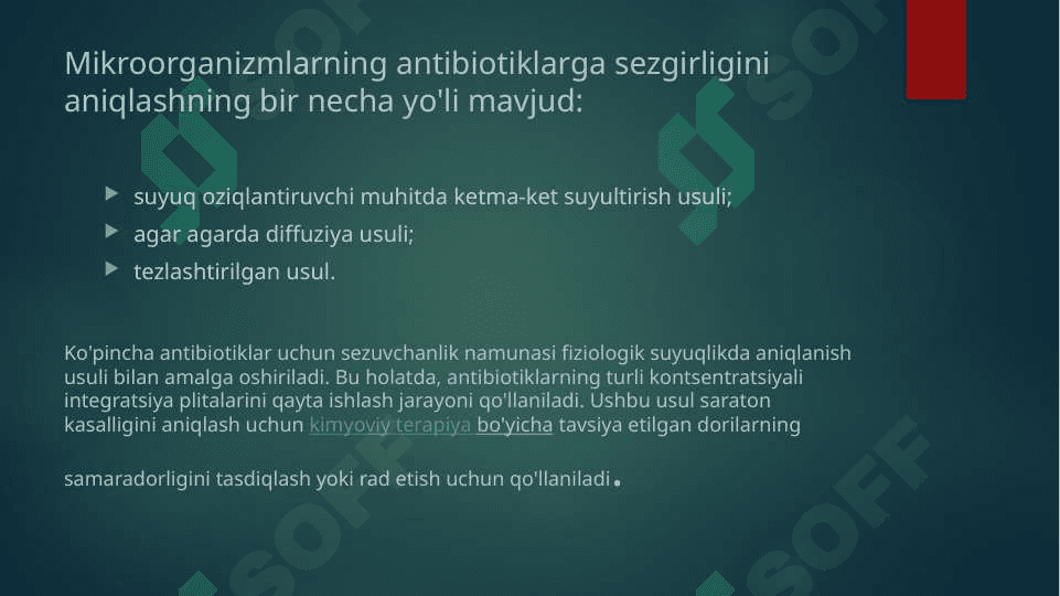 Bakteriyalarning antibiotik faglarga bo'lgan sezgirligini aniqlash. 4