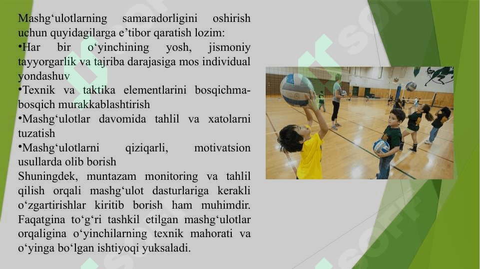 Voleybol o'yin mashiqlar taktikasi usullarini o'rgatishni takomillashtirish hamda mahoratini oshirish 8