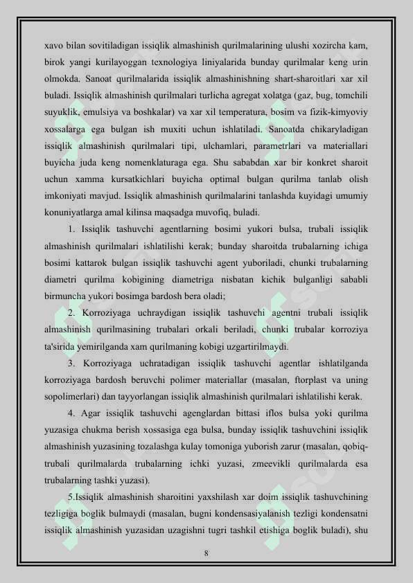 Truba ichida truba tipidagi issiqlik almashinish qurulmasi hisobi. 8