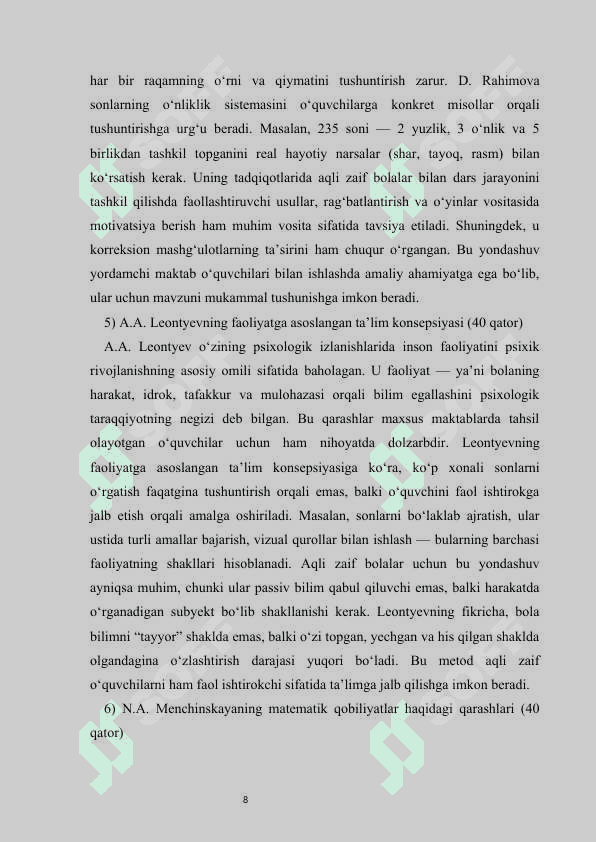 Ko'p xonali sonlarni  raqamlashga  o'rgatish metodikasi  kurs ishi 8