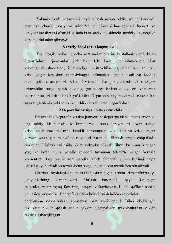 Deparafinizatsiya qurulmasining  hisobi 8