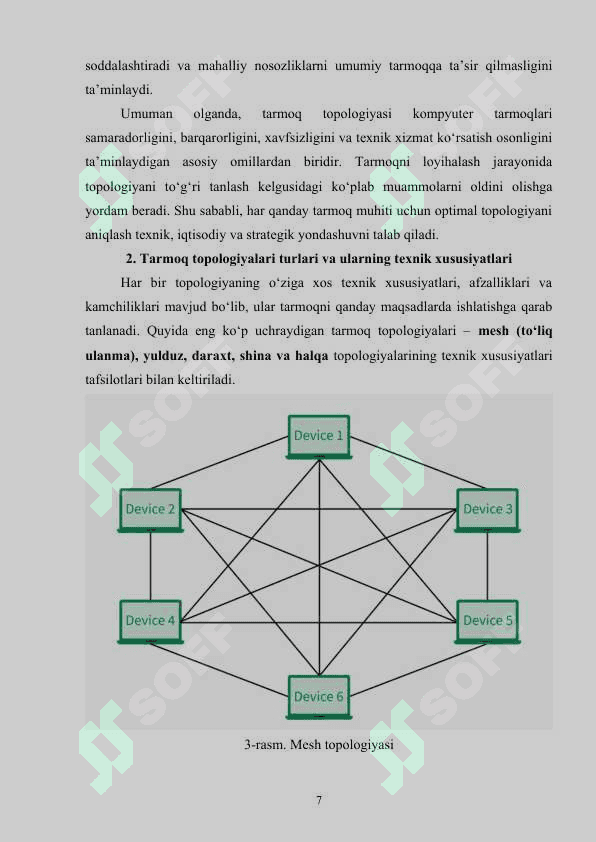 Tarmoq topologiyalari: mesh, yulduz, daraxt, shina, halqa. 7