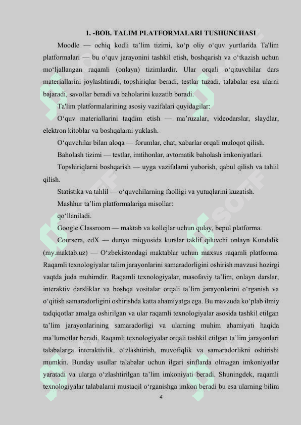 TALIM PLATFORMALRI. O‘QUV JARAYONINI RAQAMLASHTIRISH 4