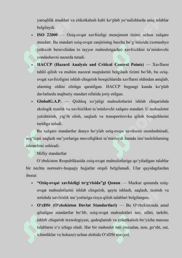 Iste'moldagi oziq-ovqatlarga qo‘yilgan standartlar 7