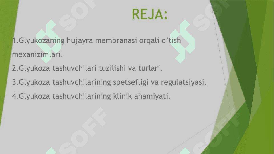 Glyukoza tashuvchilarining turlari. spetsifligi, tuzilishi va klinik ahamiyati 2