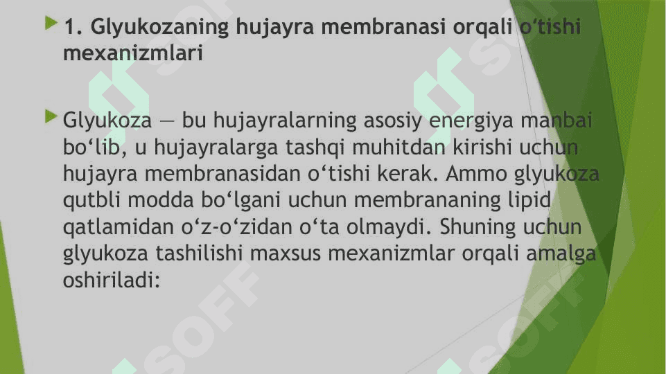 Glyukoza tashuvchilarining turlari. spetsifligi, tuzilishi va klinik ahamiyati 3
