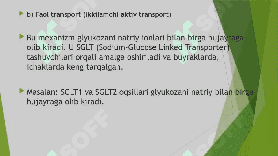 Glyukoza tashuvchilarining turlari. spetsifligi, tuzilishi va klinik ahamiyati 6