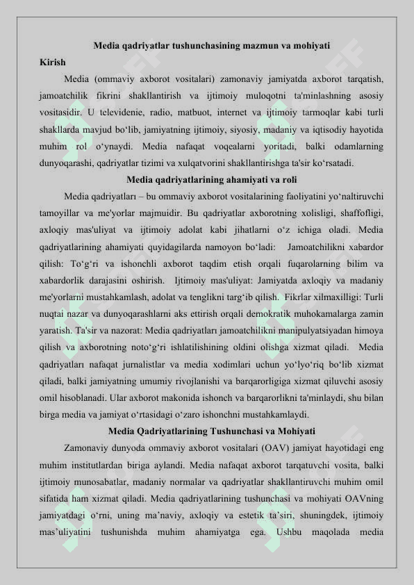 Media qadriyatlar tushunchasini mazmun va mohiyati 25 2