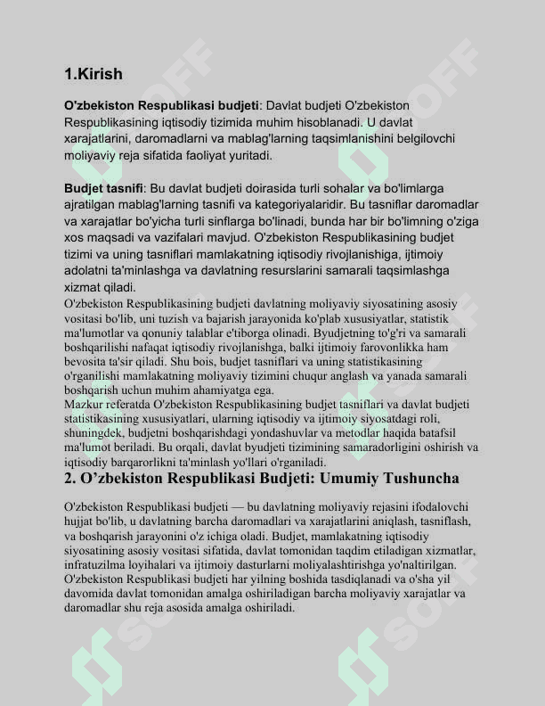 O’zbekiston Respublikasi budjet tasniflari va davlat budgeti statistikasining xususiyatlari 2