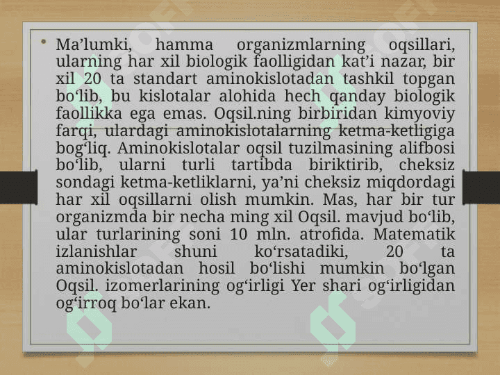 Hayotning Molekulyar asoslari 4