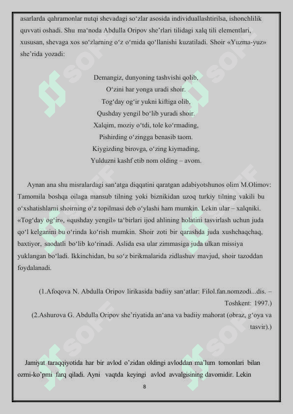Abdulla Oripov she’riyatida sevgi-muhabbat mavzulari 8