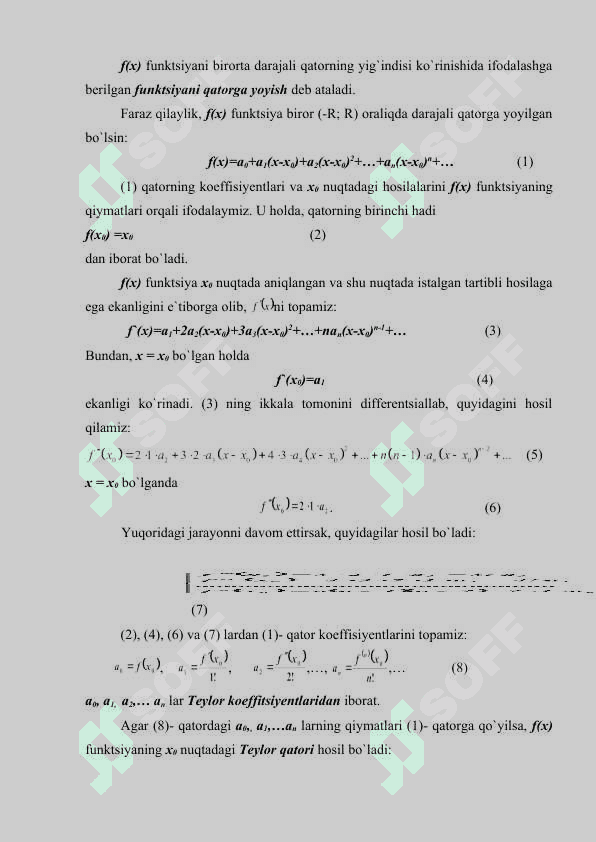 Bir oʻzgaruvchili funksiyaning yuqori tartibli hosilalari va differensiallari hamda Teylor formulasi. 2