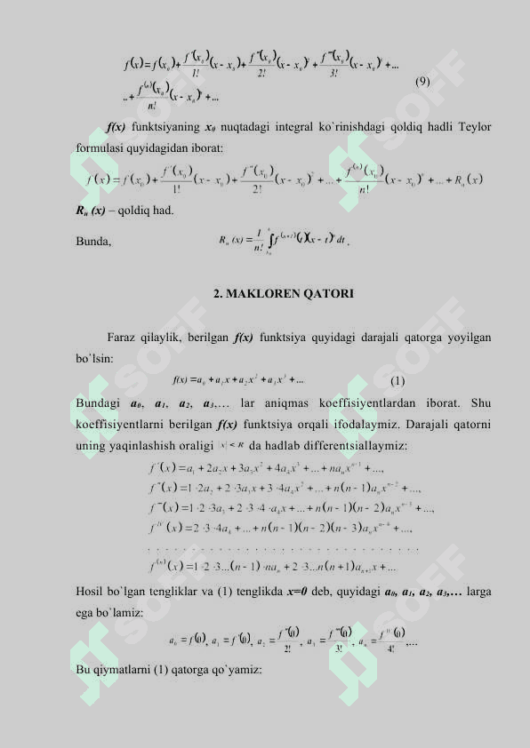 Bir oʻzgaruvchili funksiyaning yuqori tartibli hosilalari va differensiallari hamda Teylor formulasi. 3