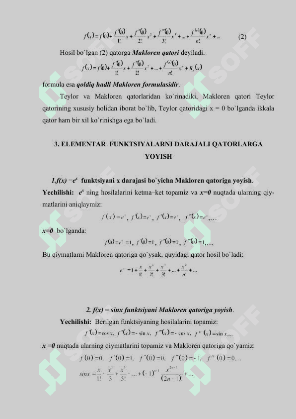 Bir oʻzgaruvchili funksiyaning yuqori tartibli hosilalari va differensiallari hamda Teylor formulasi. 4
