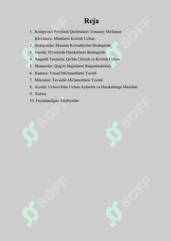 Pereferik qurilmalar va ularning turlari vazifalari. 2