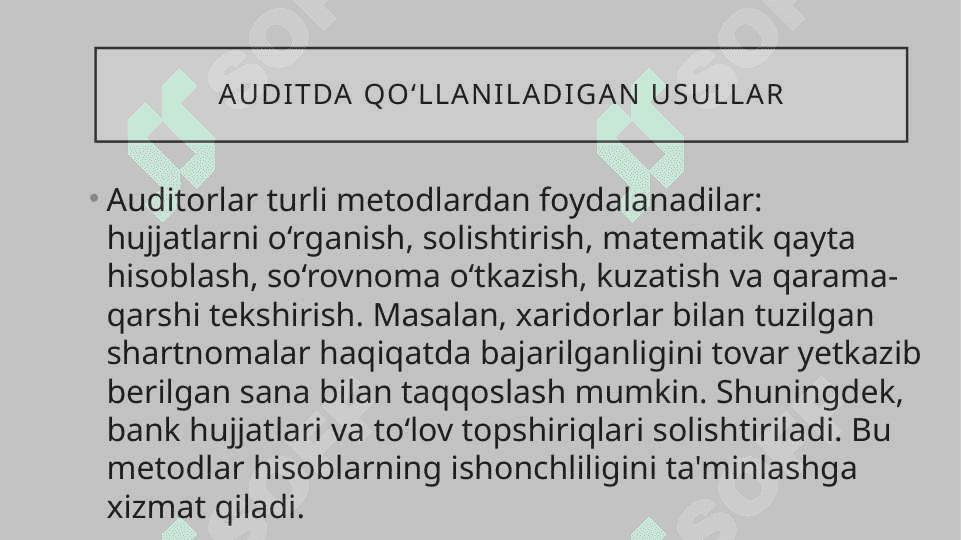 Xaridorlar va buyurtmachilar bilan hisoblashishlar autidi 7