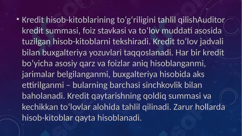 Bank kreditlari böyicha hisoblashishlar auditi 8