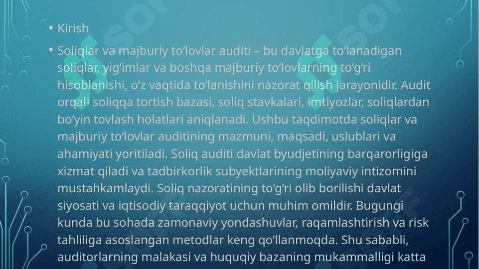 Soliqlar va majburiy to'lovlar auditi 2
