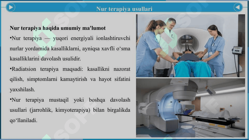 Nur terapiya usullari. Radiatson terapevtik texnika. Nur terapiyasi biologik asoslari - Нур терапия усуллари. Радиатсон терапевтик техника. Нур терапияси биологик асослари 3