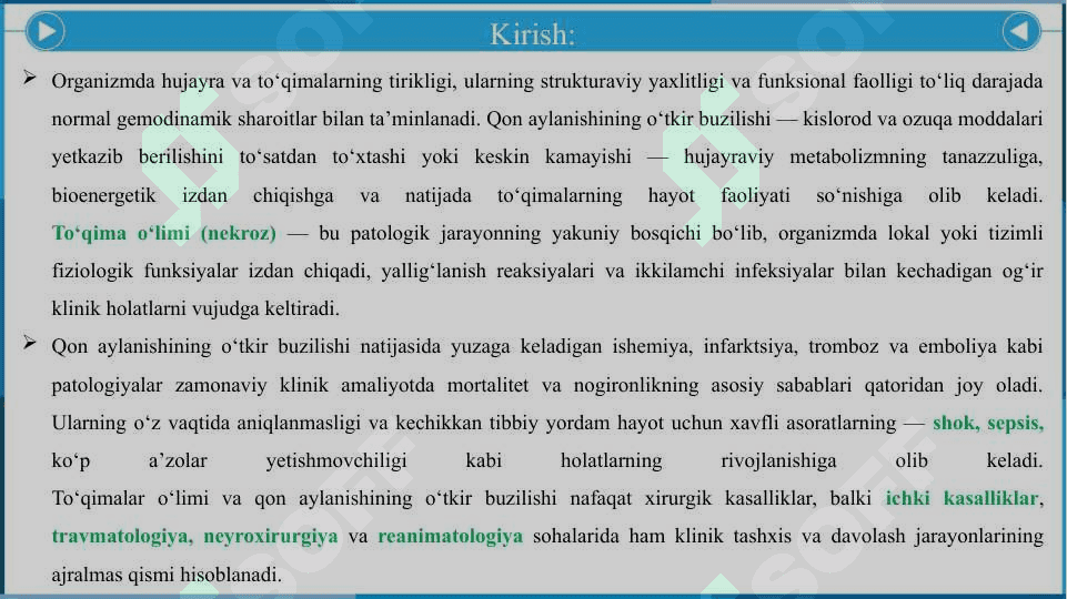 To'qimalar o'limi. Qon aylanishining o'tkir buzilishi. - Тўқималар ўлими. Қон айланишининг ўткир бузилиши. 2