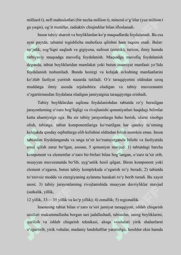 Tabiatdan foydalanishda hisobga olinishi zarur bo’lgan  qonuniyatlar’ 7