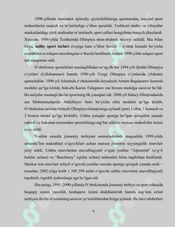 O‘zbekiston Respublikasi mustaqillik davrida jismoniy tarbiyaning rivojlanishi 6