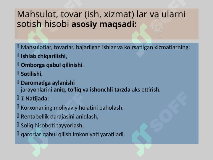 Mahsulot, tovar (ish, xizmat) lar va ularni sotish hisobi 2