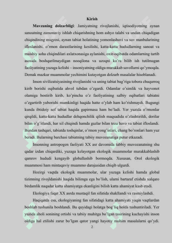 Ekologik favqulodda vaziyatlar va ularning oldini olish choralari 2