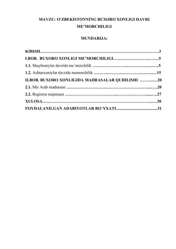 OZBEKISTONNING BUXORO XONLIGI DAVRI MEMORCHILIGI.docx 1