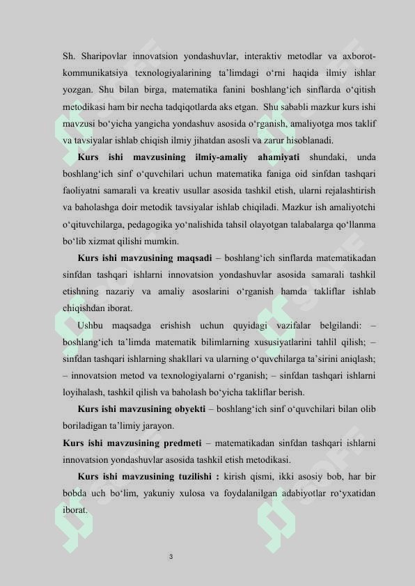 Boshlang‘ich sinflarda matematikadan sinfdan tashqari ishlarni tashkil etishga innovatsion yondashuv kurs ishi 3