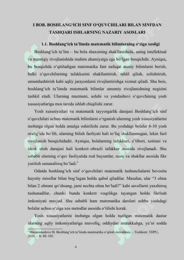 Boshlang‘ich sinflarda matematikadan sinfdan tashqari ishlarni tashkil etishga innovatsion yondashuv kurs ishi 4
