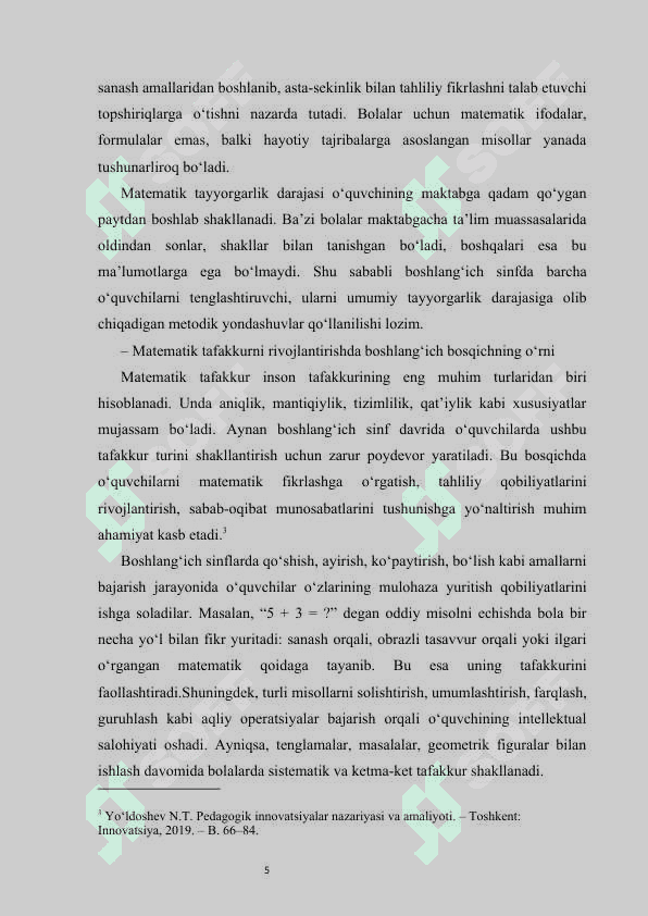 Boshlang‘ich sinflarda matematikadan sinfdan tashqari ishlarni tashkil etishga innovatsion yondashuv kurs ishi 5