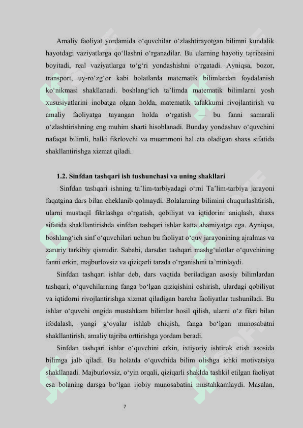 Boshlang‘ich sinflarda matematikadan sinfdan tashqari ishlarni tashkil etishga innovatsion yondashuv kurs ishi 7